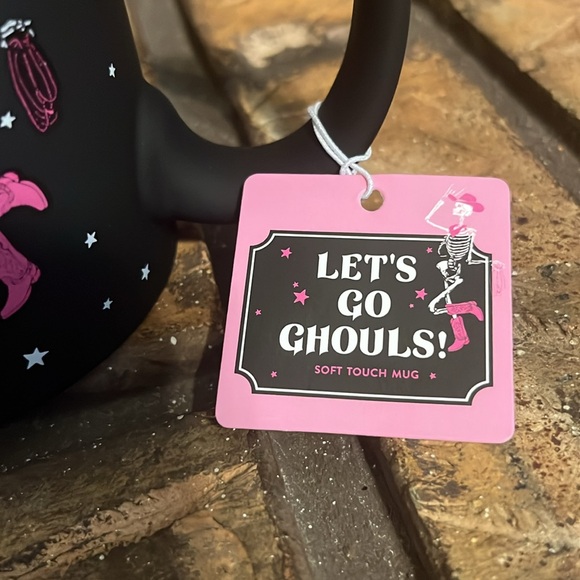3/$25 Sunday Morning Ceramic “Lets Go Ghouls” Black & Pink Cowgirl Skeletons Mug - Picture 4 of 6